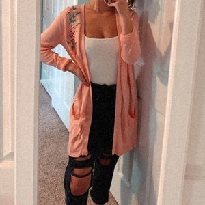 Pink Floral Embroidered Cardigan